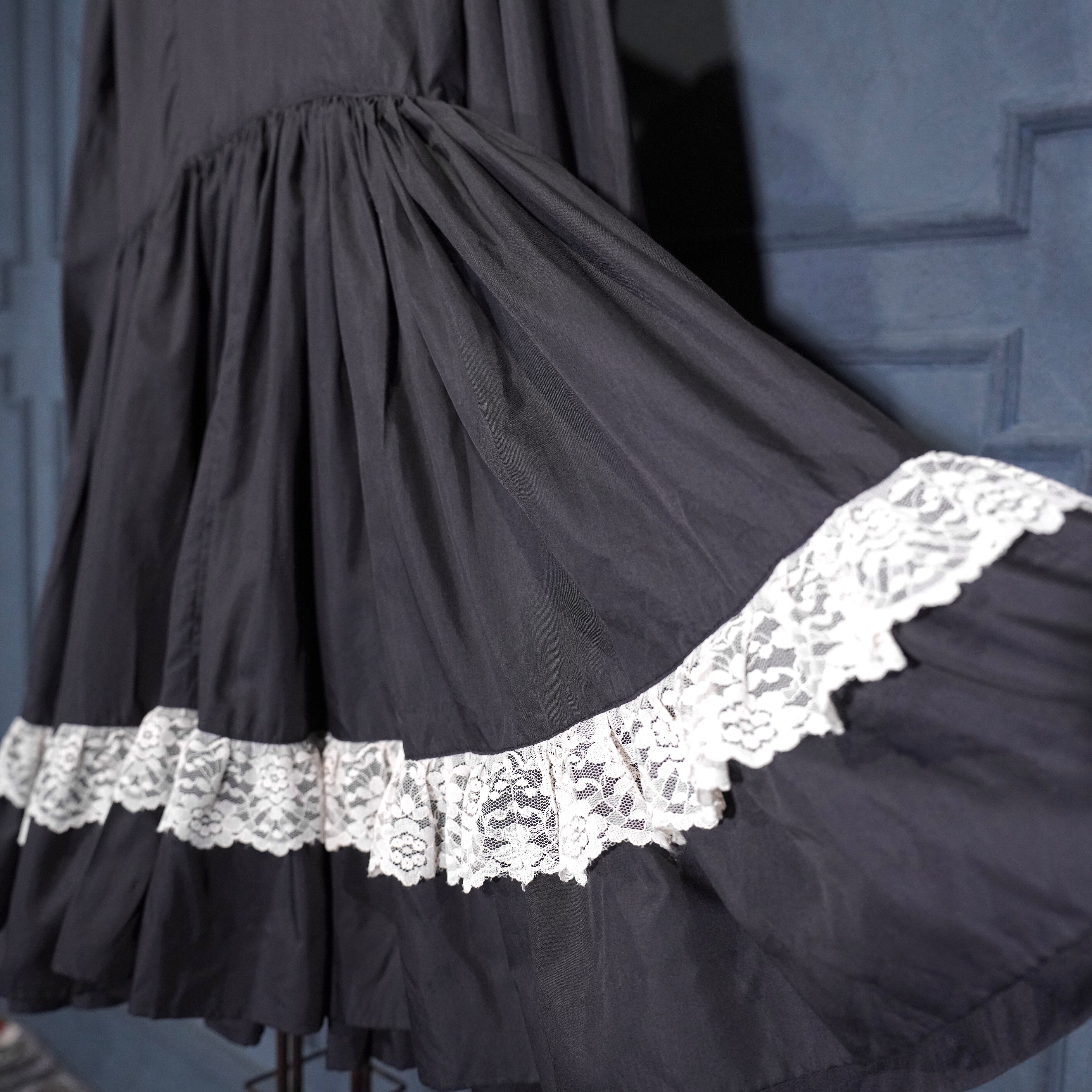 60's～70's USA VINTAGE BLACK COLOR LACE DESIGN DRESS ONE PIECE/60
