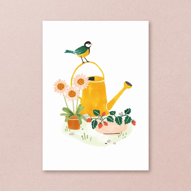 【ポストカード】シジュウカラとお花のメッセージカード