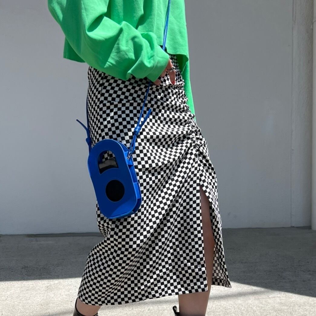 checker gather slit skirt_LN0852
