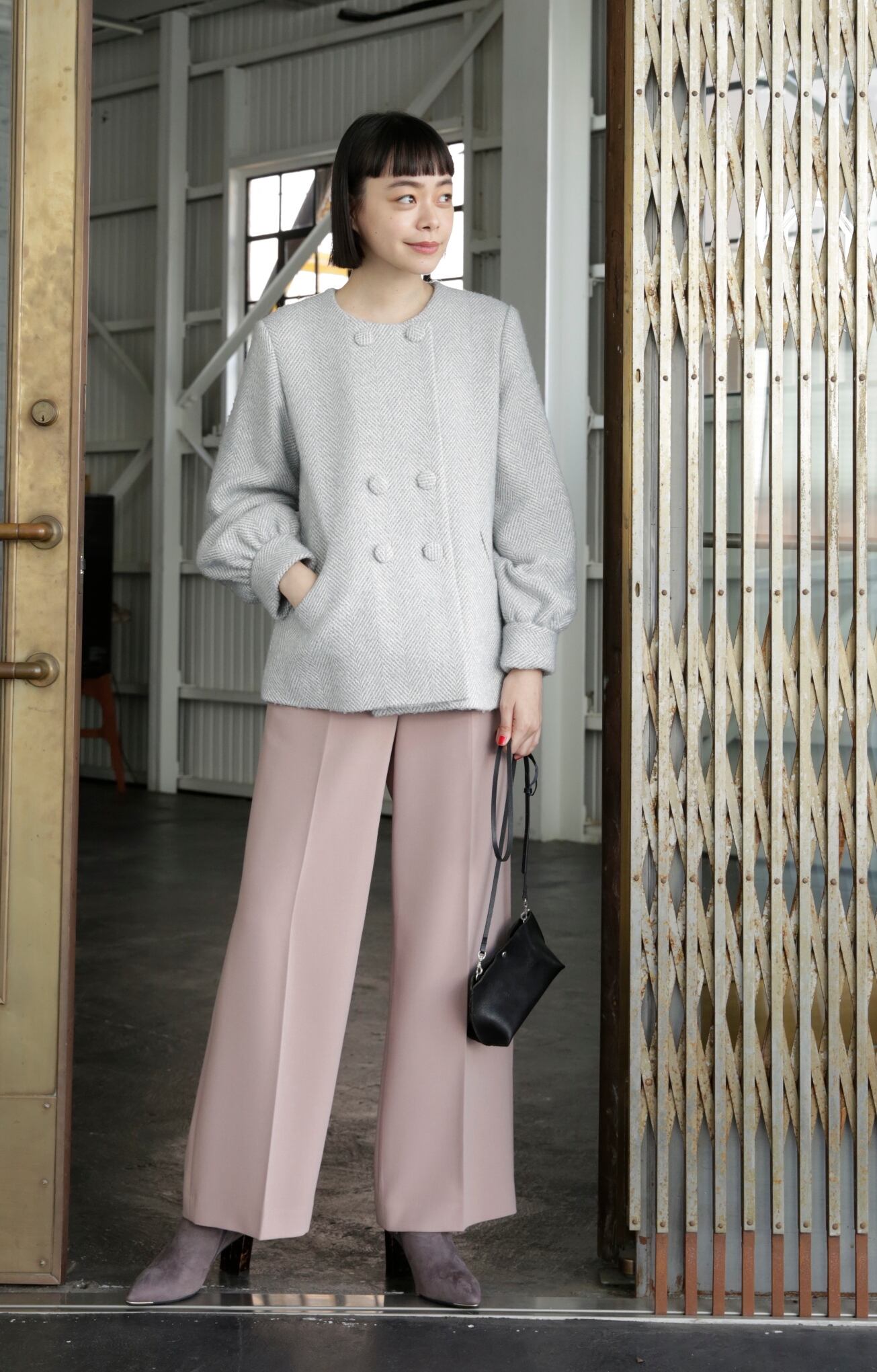 Y2K✨PPFM ナポレオンジャケット 3WAY ベスト 銀ボタン ダブルジップ 縫代付き型紙??CFS3-01／ダブルボタンノーカラージャケット（かたやま