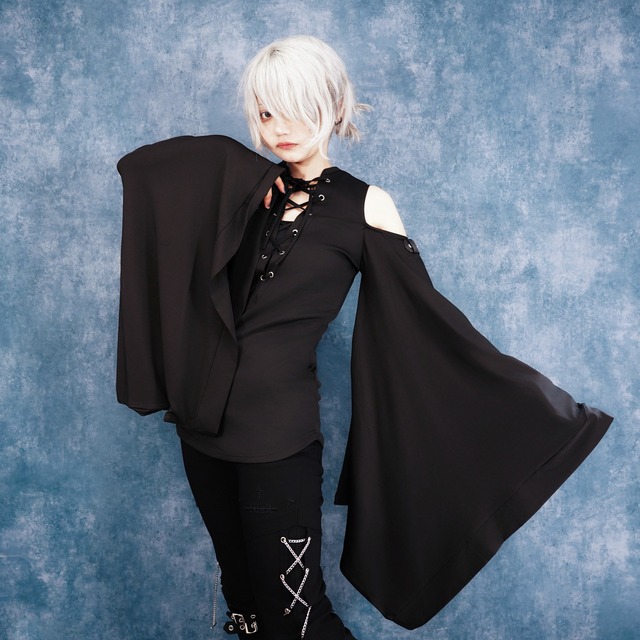 着物袖FRONT BRAID OFF-SHOULDER PULLOVER【和柄金魚】