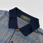 イタリア製◆GOOSEY'S ヘリンボーン ボーダー柄 コットン 半袖 ポロシャツ Mサイズ /伊製/MADE IN ITALY/天竺/ジャガード/メンズ