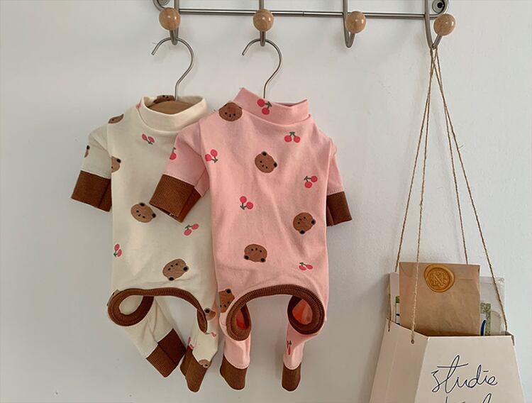 cherry bear all in one XS ~ 2XL  /  S ~ 2XL  /  犬服 新作 オールインワン 可愛い 犬の服 ロンパース ドッグウェア つなぎ ストレッチ 小型犬 中型犬 tsu38
