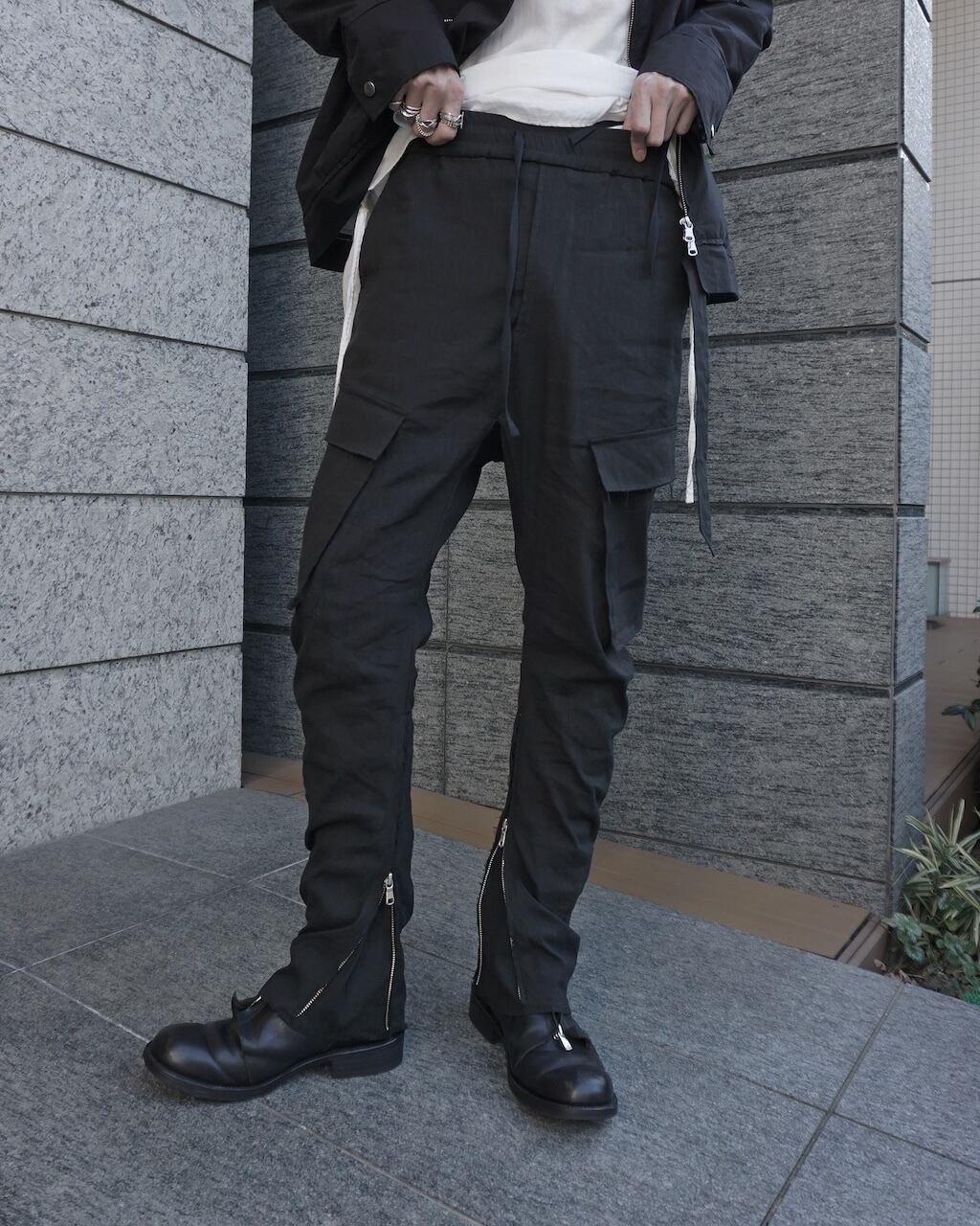 パンツ ASKYY / FLARED SWEAT CARGO PANTS / BLK 25SS[PRE] ご予約限定品 / FLARED LINEN CARGO PANTS / BLK | ASKYY