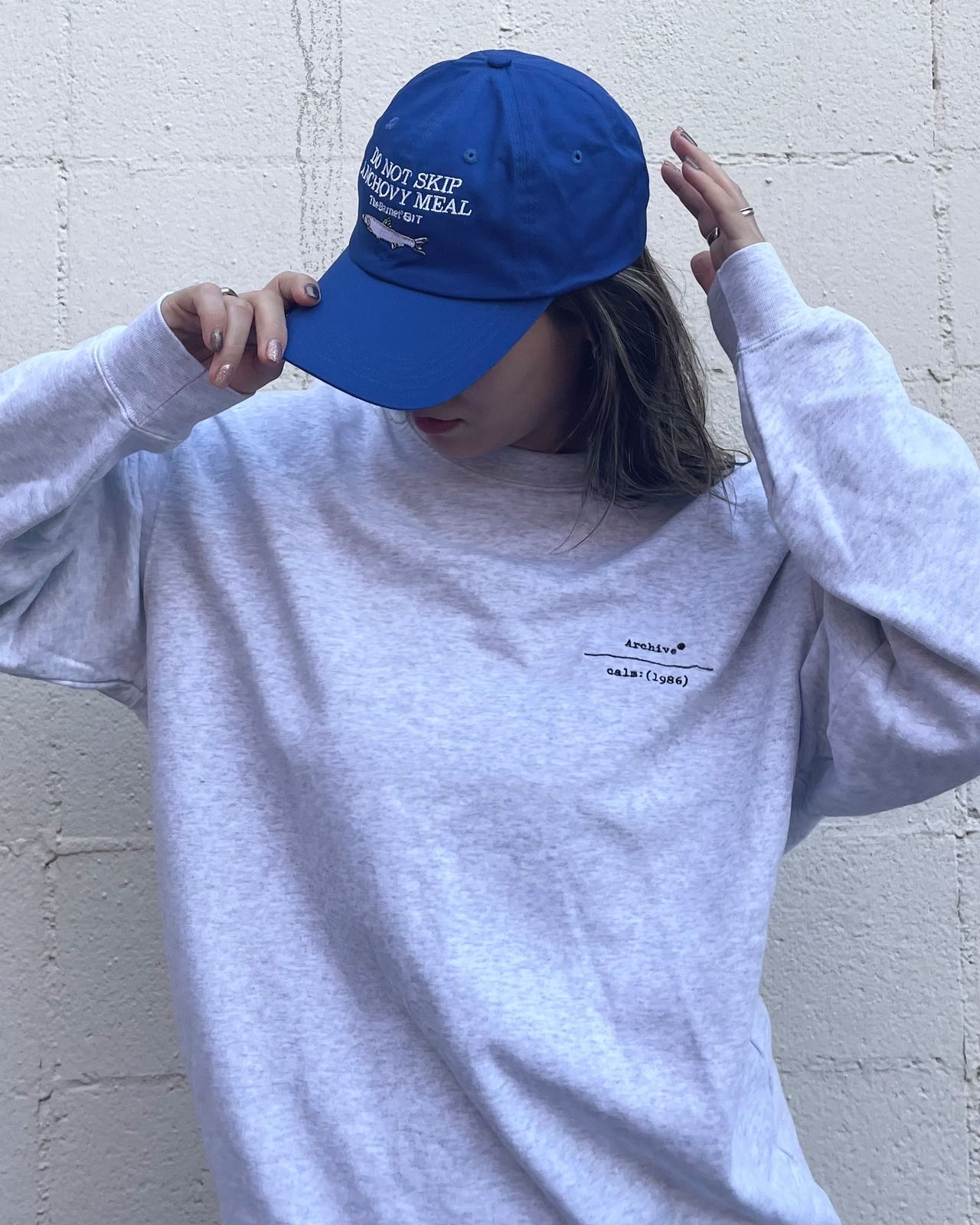 calm 'anchovy' embroidery cap <blue>