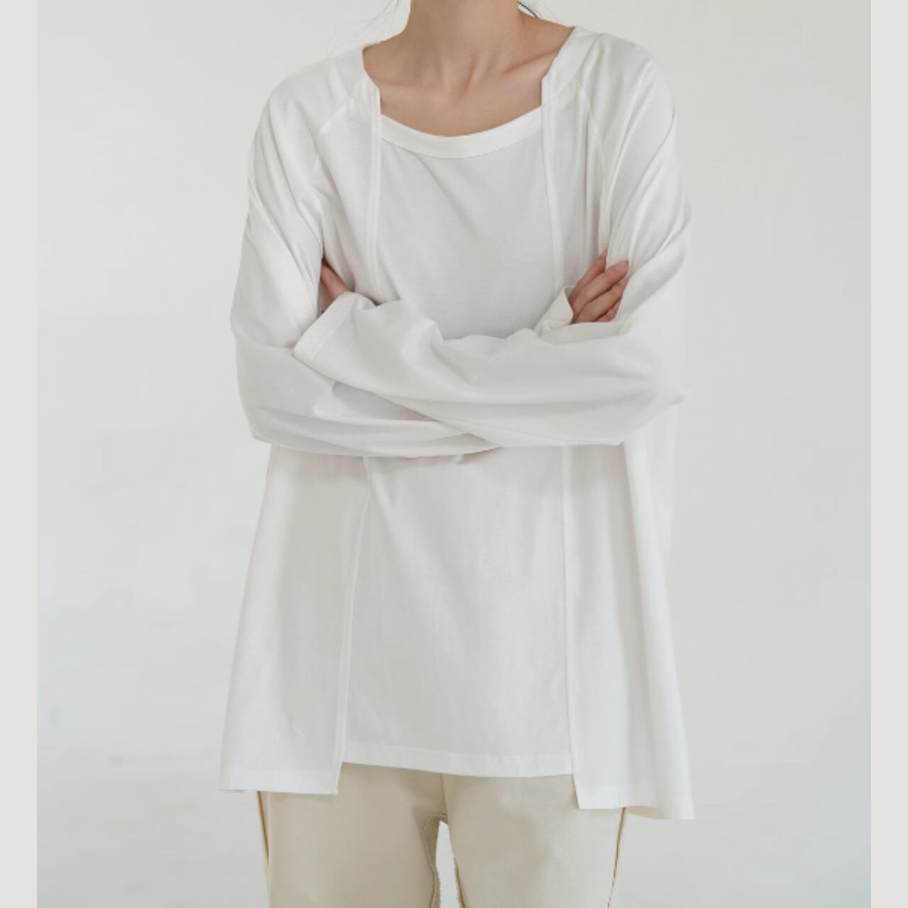 デザインネックロングTシャツ a0223