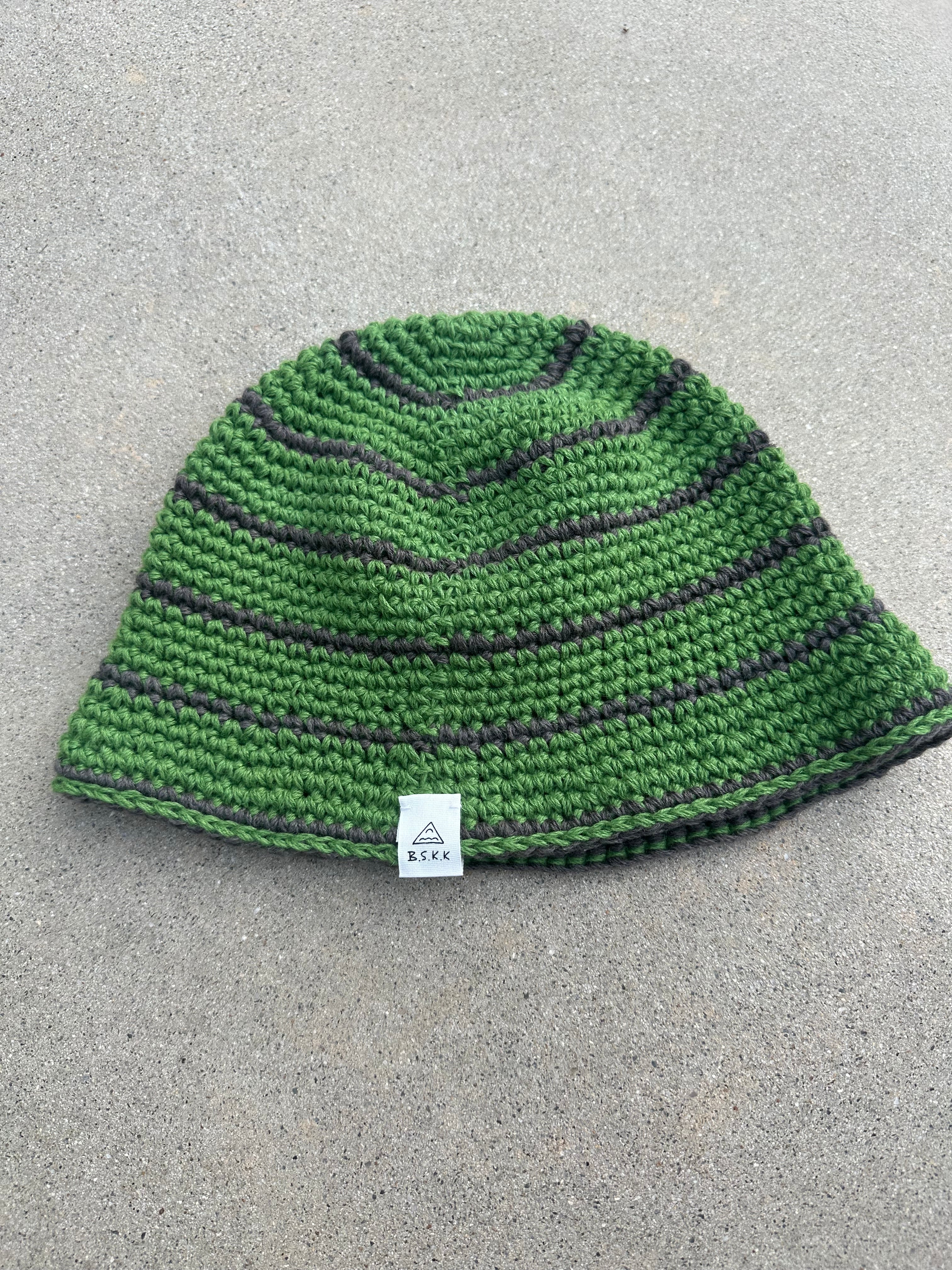 cotton knit hat green×charcoalボーダー