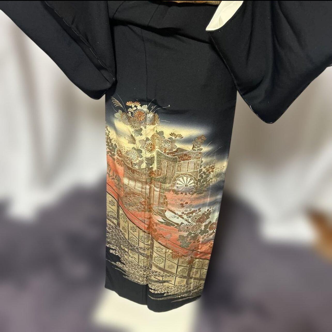 新品 美品 袷 正絹 作家 金箔 黒留袖 フルセット 西陣唐織金箔袋帯