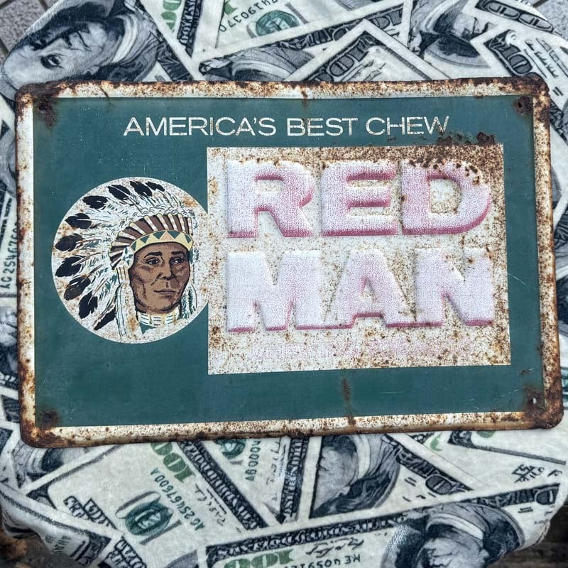 1970's US Vintage RED MAN Chewing Tobacco Embossed Metal Sign、70