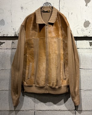 【Caka otto】70's Unborn Calf Switching Euro Vintage Loose Zip Up Knit Jacket