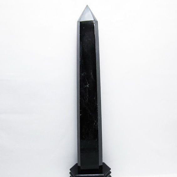 3.1Kg モリオン 黒水晶 六角柱 台座付属 一点物  162-388