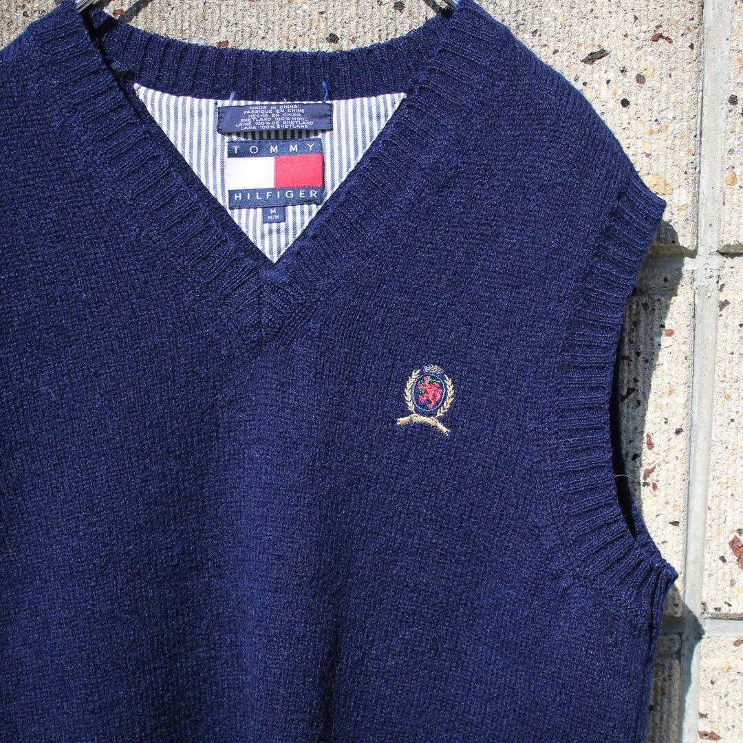 【Mサイズ】TOMMY HILFIGER 90's オールドロゴ刺繍 古着 ウールベスト