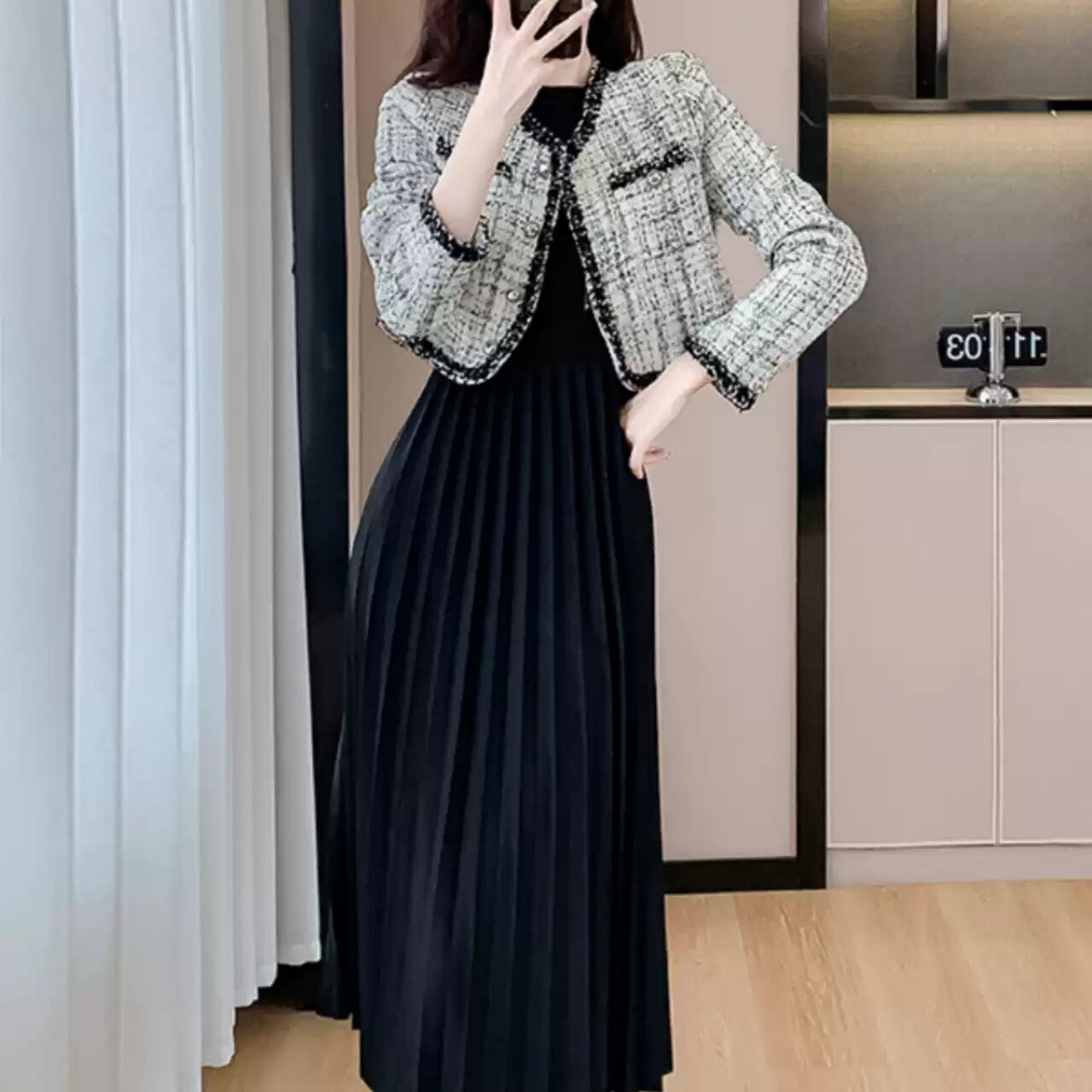 ツイード フリンジ ジャケット ワンピース セット