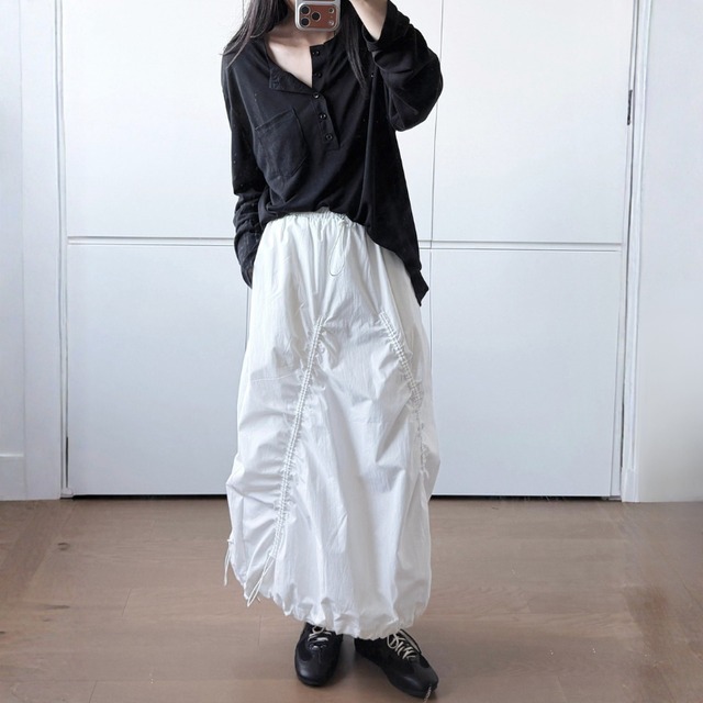 Drawstring ruched balloon long skirt【2color】 C1594