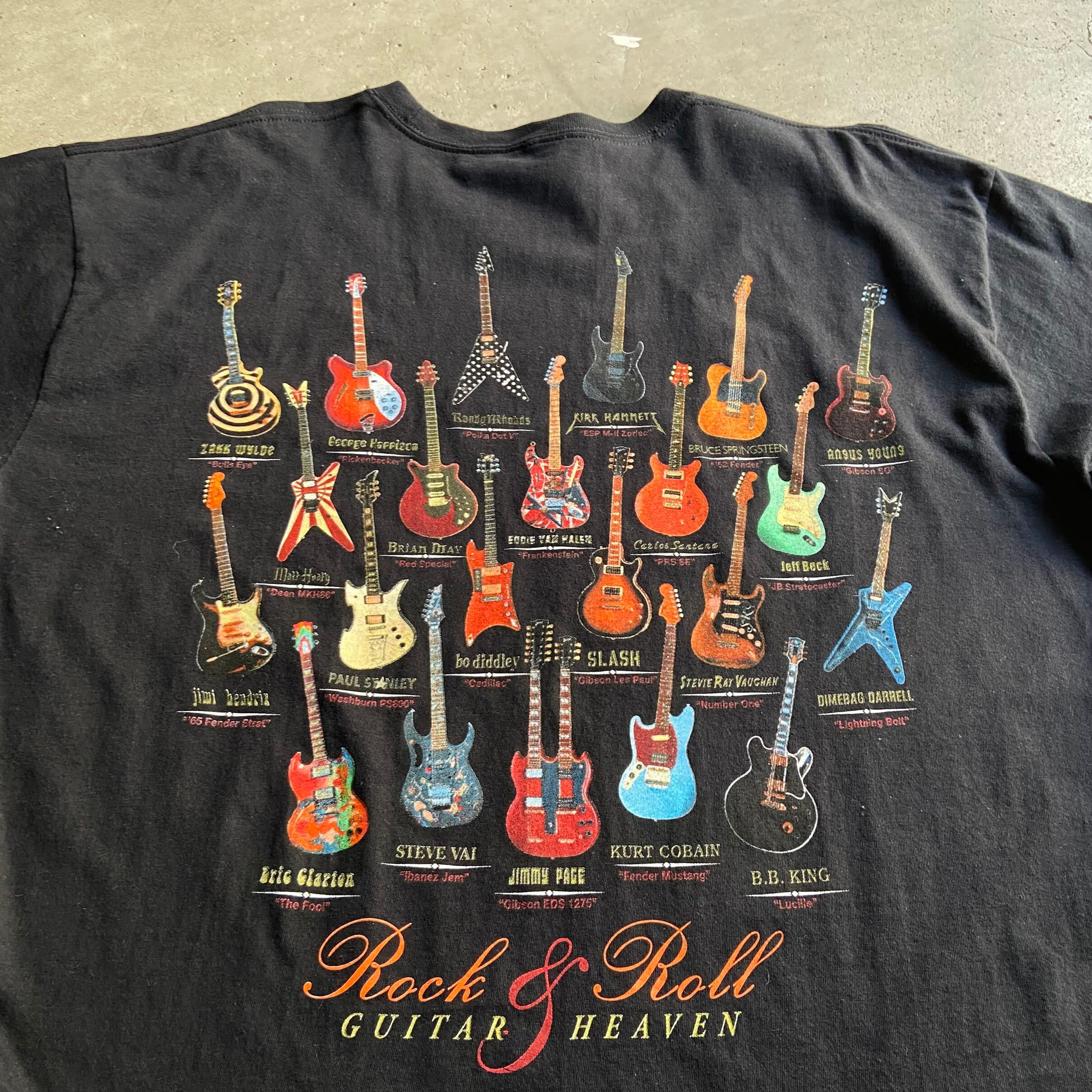 Rock＆Roll ギター 胸ロゴ バックプリント Tシャツ メンズXL 古着 