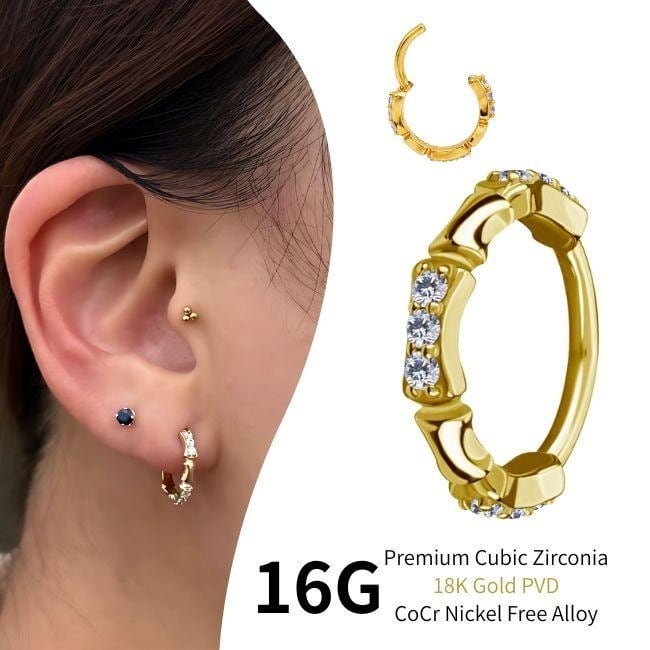 ボディピアス 16G ゴールド ジルコニア りぼん ニッケルフリー ピアス