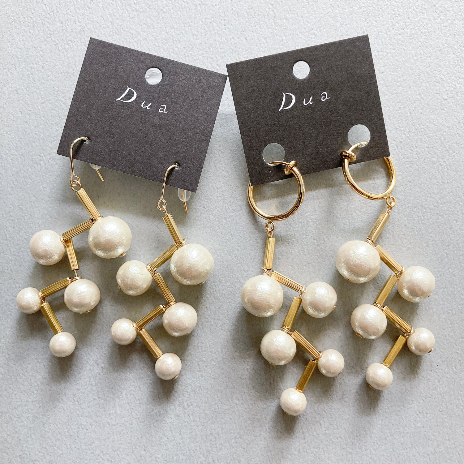 インド真鍮竹ビーズとコットンパールのジグザグ〈ピアス/イヤリング