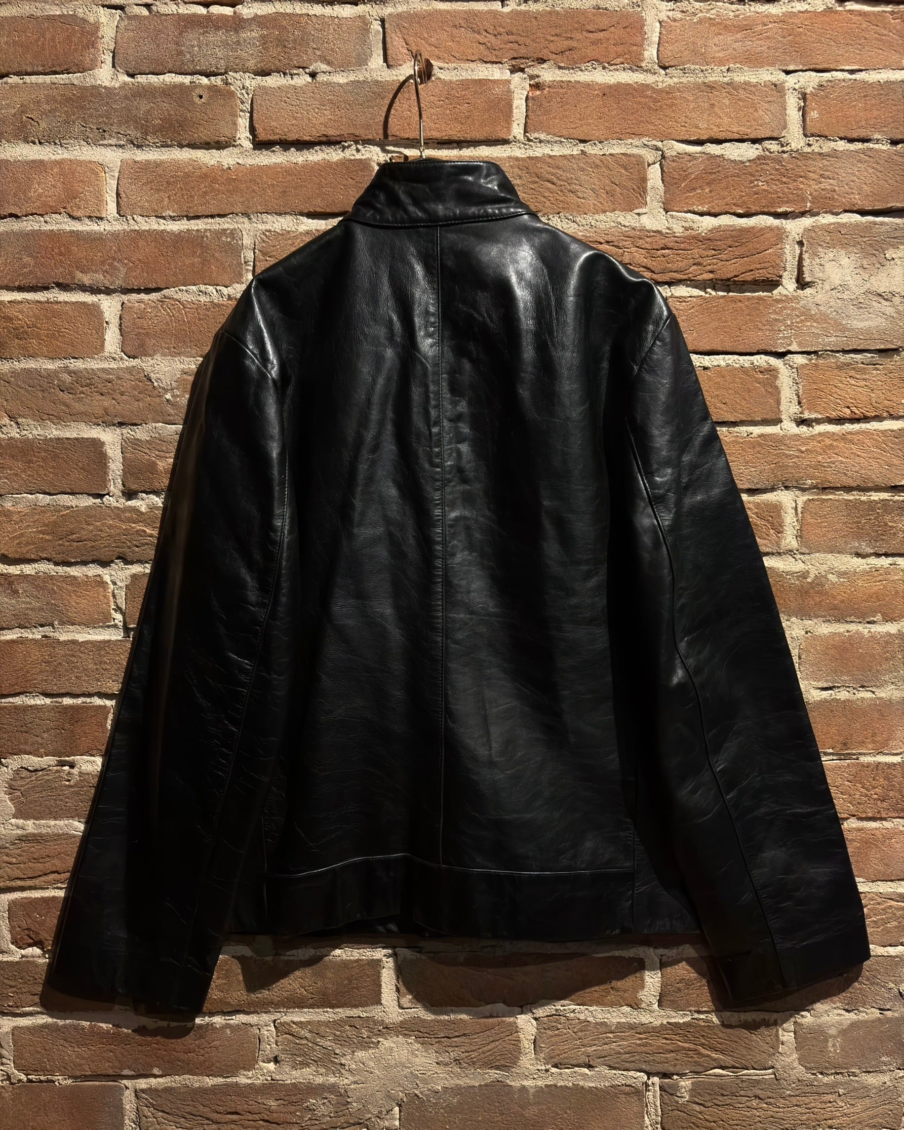 Caka act3】Minimal Design Vintage Stand Collar Leather Jacket