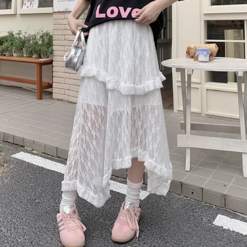 2色／アシメティアードレーススカート ・76166