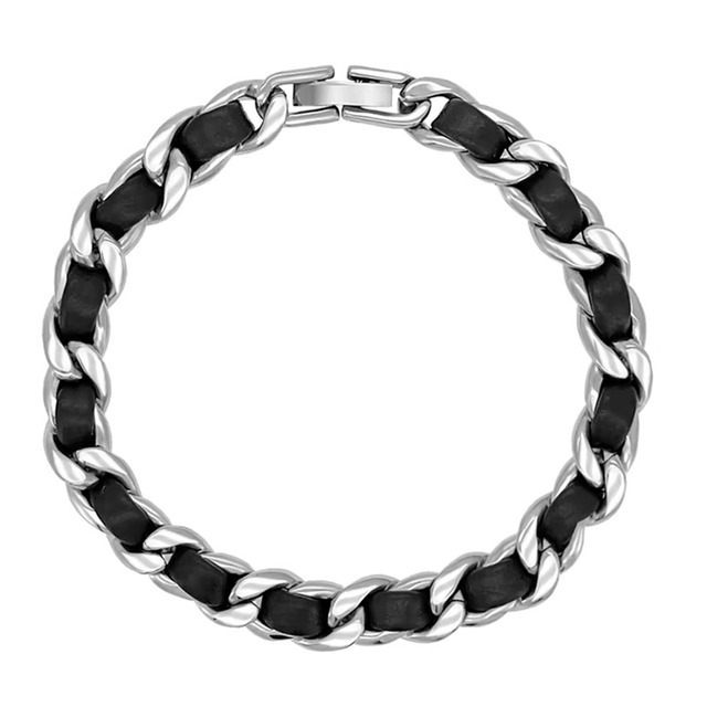 チェーンブレスレット レザーコンビ メタル リンクチェーン ブレスレット 1color MZA0038