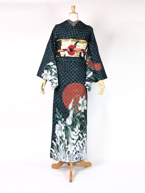 【M寸即納品あり】ポリエステル訪問着 「境界線」ブラック