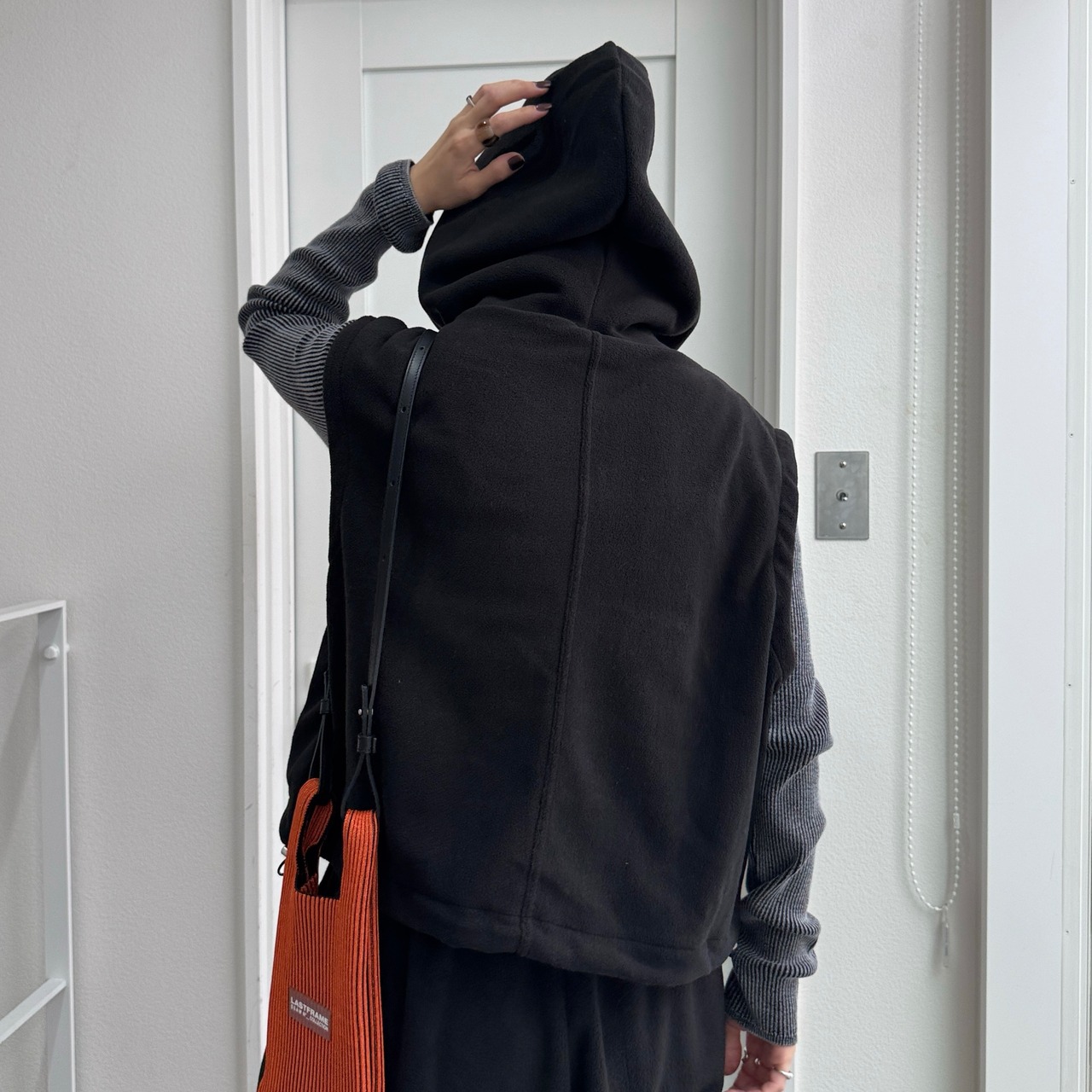 Wzipフリースフーディーvest/ブラック
