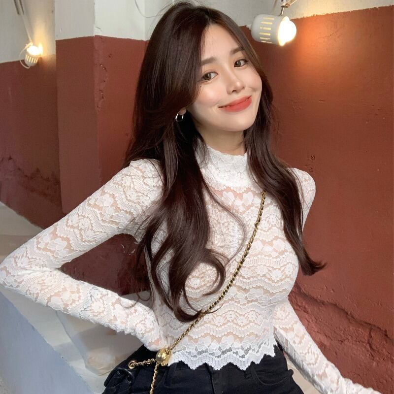 レースシャツ オータムウィンタースリムトップス ロング 秋物 冬物 ドラファッションホール70478228306