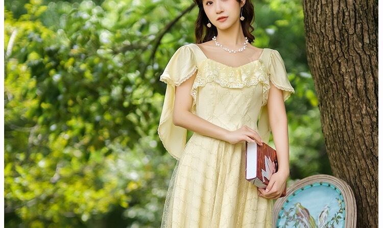 黄色 ガーリー 森ガール ワンピース XL フラワー 花柄