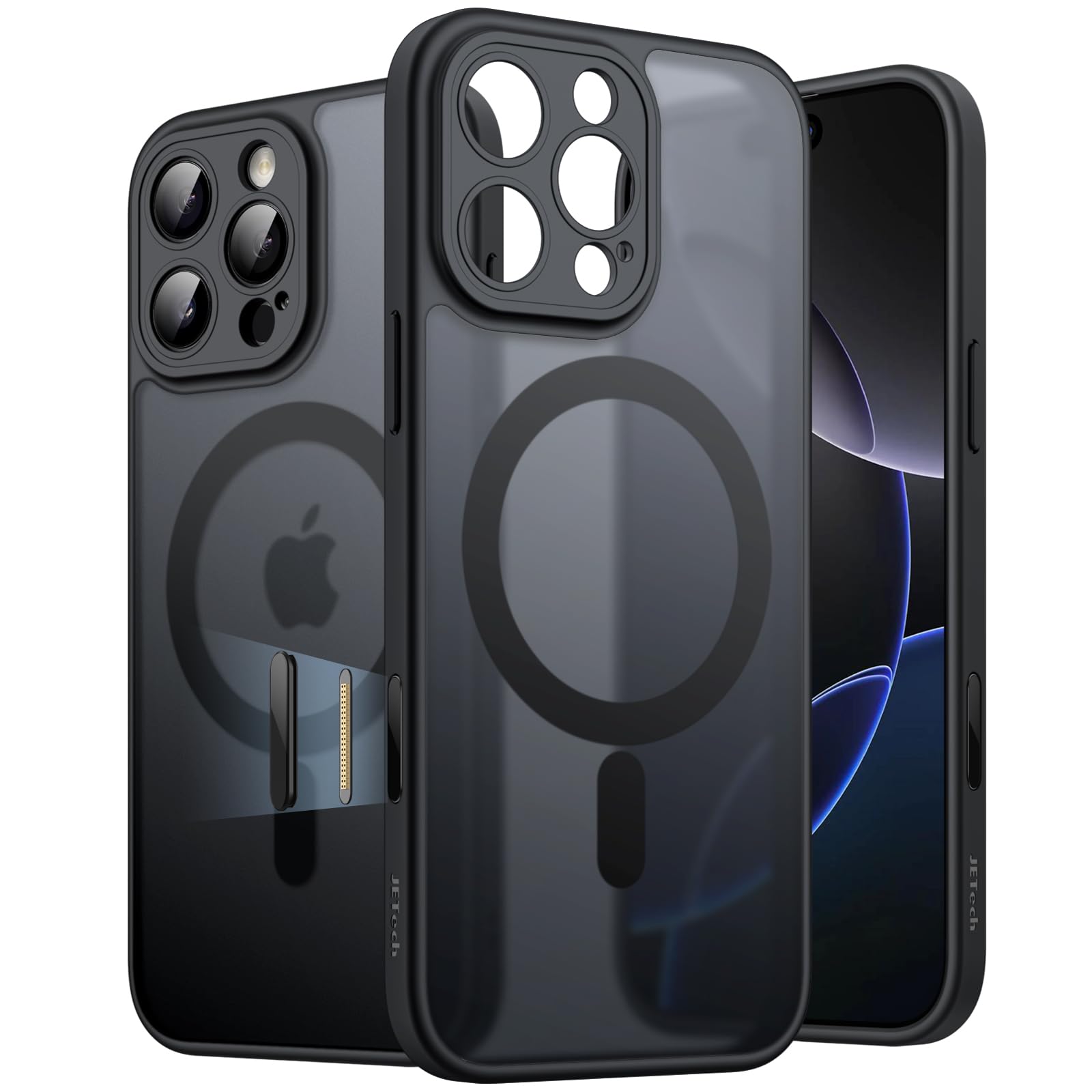 【特価処分】JETech iPhone 16 Pro Max 6.9インチ用 マグネットケース カメラコントロールボタン MagSafeに対応 半透明のマット背面 薄型 耐衝撃 フォンカバー (ブラックチタニウム)