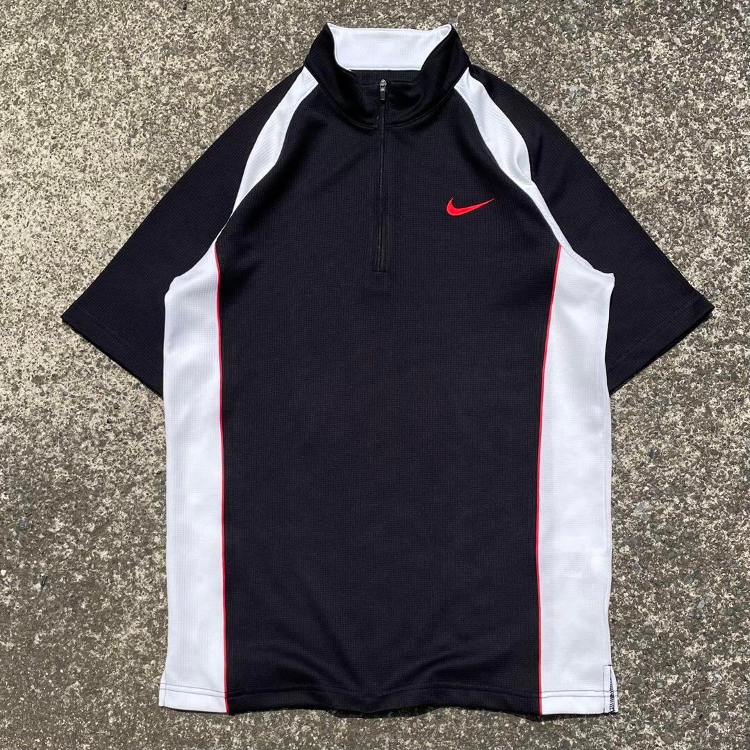 【Lサイズ】00's NIKE GOLF ロゴ刺繍 ハーフジップ スリムシルエット 古着 ウェア