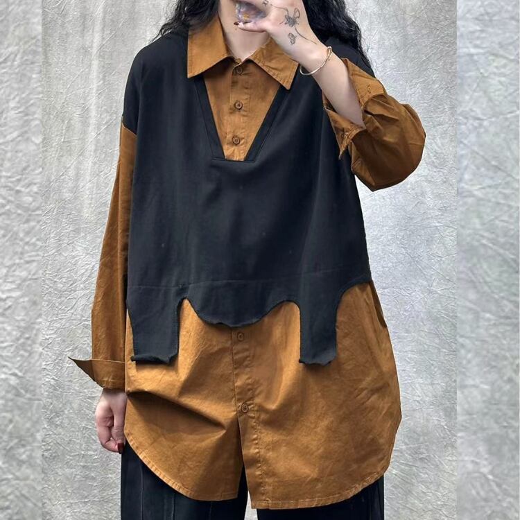 フェイクレイヤードデザイン長袖シャツR01317