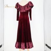 フラダンス 衣装 ワンピース ドレス メネフネプランテーション パープル系 MENEHUNE PLANTETION 日本製 ベロア 長袖 ワンカラー 無地 上品 光沢 高級感 きれい 華やか 鮮やか ワインレッド ハワイアン アロハ フラ ダンス レッスン