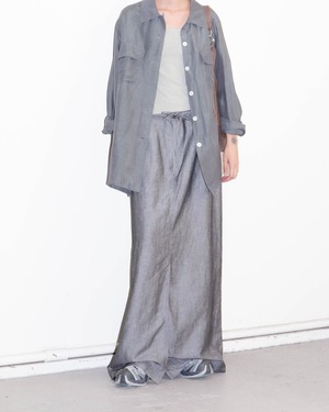 1990-00s Euro vintage - front slit linen chambray skirt