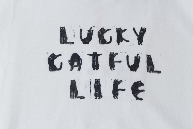 猫Tシャツ - LUCKY CATFUL LIFE-【size:S】ホワイト t2