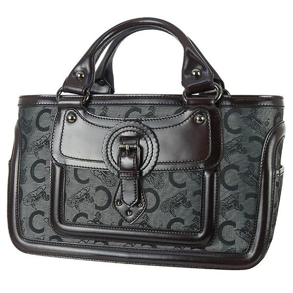 Vintage CELINE セリーヌ ブギーバッグ Cサルキー 馬車柄 キャンバス パテントレザー グレー ダークブラウン ハンドバッグ 中古美品