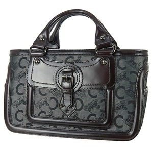Vintage CELINE セリーヌ ブギーバッグ Cサルキー 馬車柄 キャンバス パテントレザー グレー ダークブラウン ハンドバッグ 中古美品