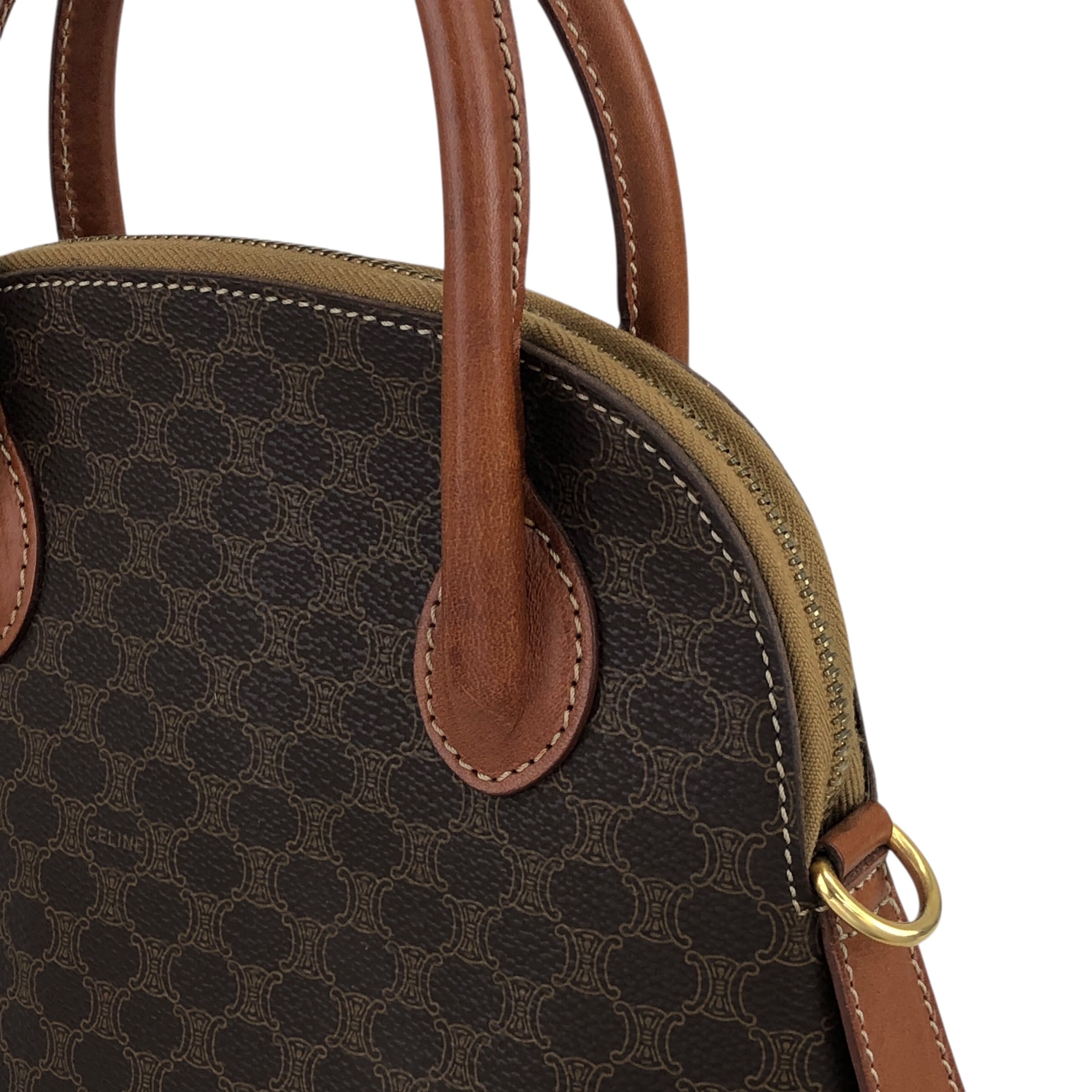 CELINE セリーヌ マカダム ショルダーバッグ ブラウン PVCレザー 2WAY