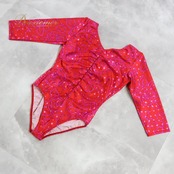 バレエ 衣装 レオタード レッド系 チャコット Chacott トップス 花柄 水玉 ドット柄 社交ダンス レッスン 練習 伸縮 かわいい 鮮やか 華やか 七分袖 パープル系