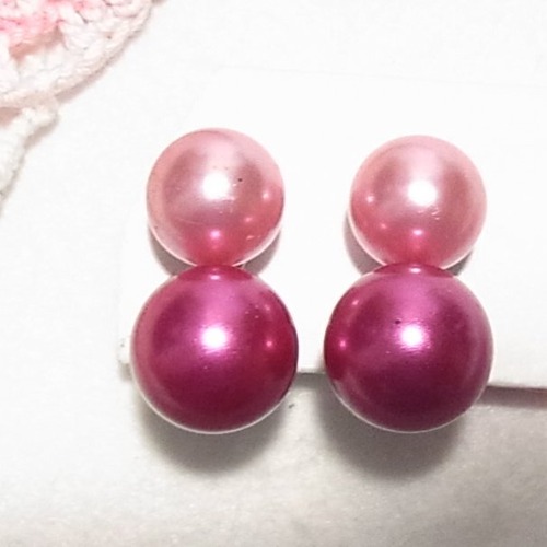 パープルレッドとパープルピンクのビーズネックレス　ヴィンテージイヤリングのセール通販  9573E