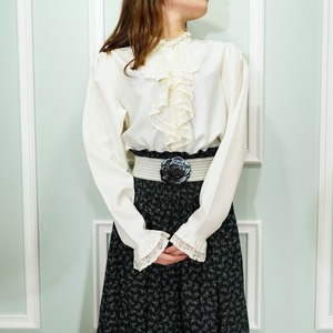 USA VINTAGE nordstrom LACE FRILL TIE DESIGN STAND COLLAR BLOUSE/アメリカレースフリルタイデザインスタンドカラーブラウス