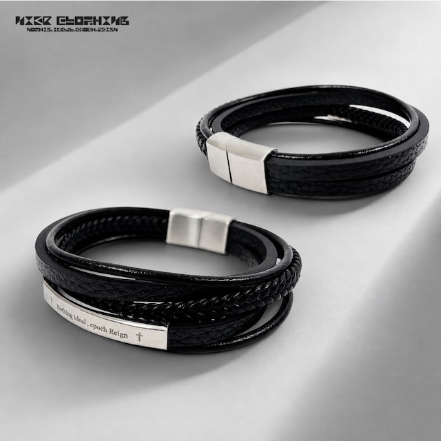 《先着55点限定半額SALE》5連PU LEATHER LAYERED BRACELET【SILVER PLATE】