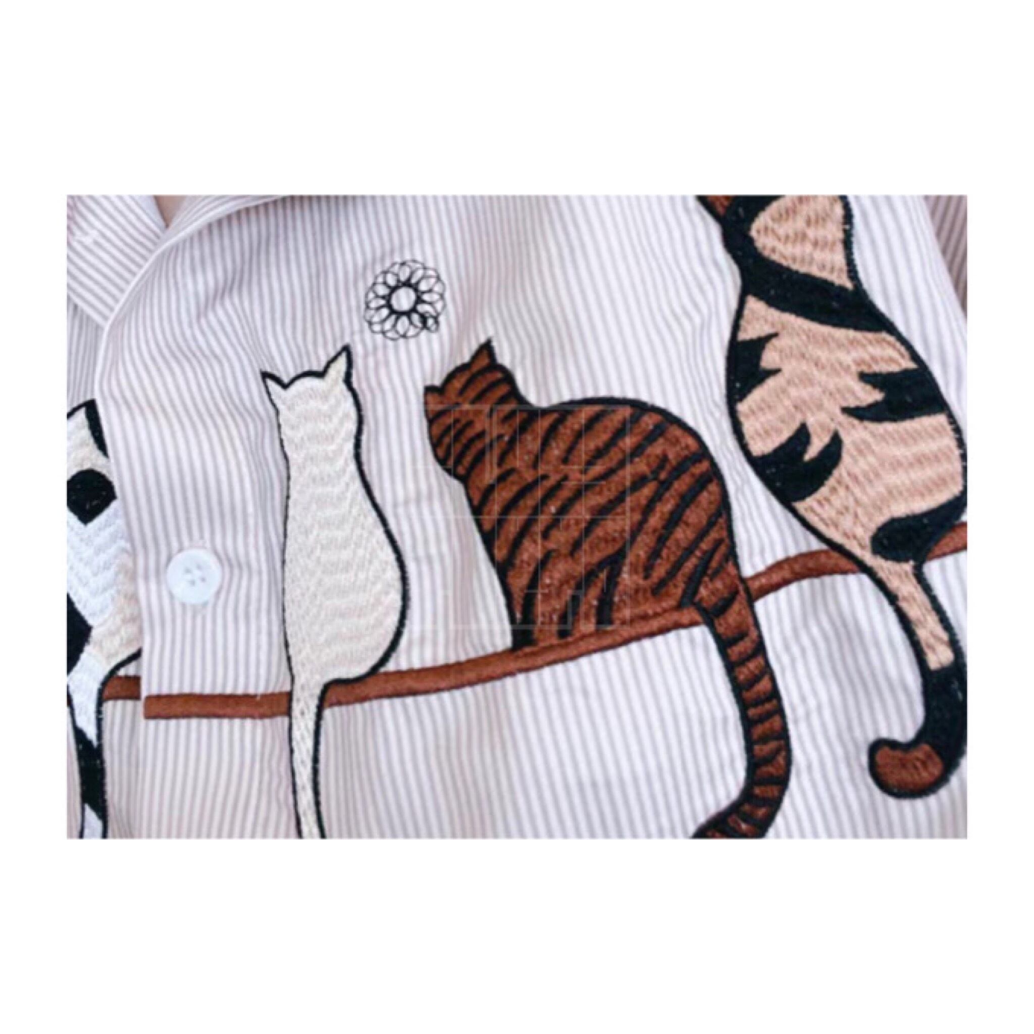 【ねこ × 刺繍 】retro style cat embroidery design short sleeve oversized shirt /  刺繍シャツ 柄シャツ 半袖シャツ メンズ レディース ビッグサイズ オーバーサイズ トップス 猫グッズ ゆったり ストリート 派手 原宿 XL