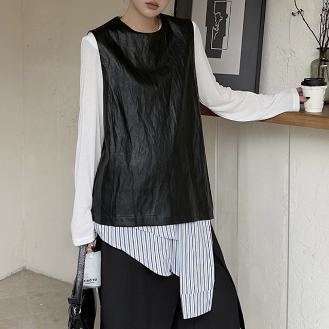 Fake twopiece leather vest【3color】 C1587