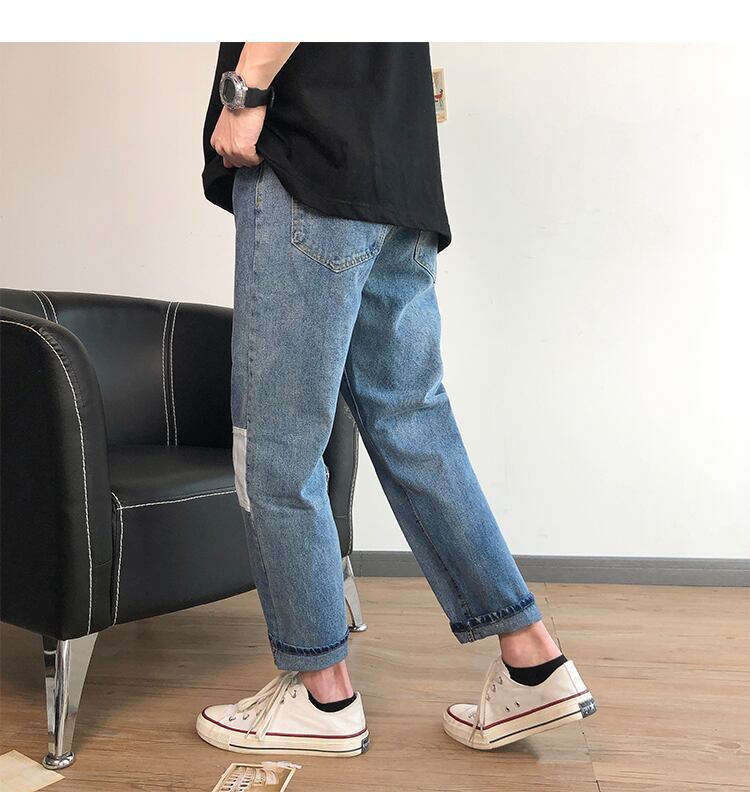 全1色 デニム パンツ ストレート カジュアル ダメージ