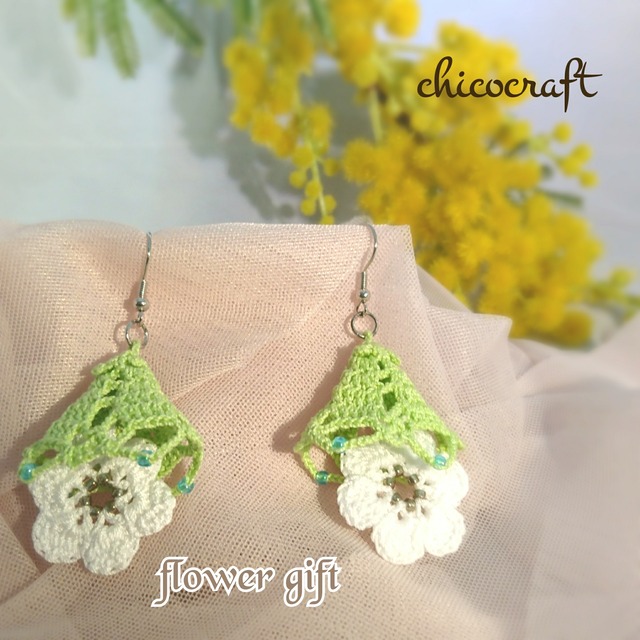 レース編み ピアス イヤリング Flower Gift Chicocraft