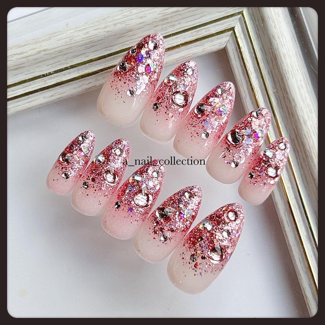 ネイルチップ‪‪❤︎‬ピンク 量産型地雷韓国ワンホンイニシャルキラキラスナ系 ネイルチップ‪‪❤︎‬ピンク 量産型地雷韓国ワンホンイニシャルキラキラ‬
