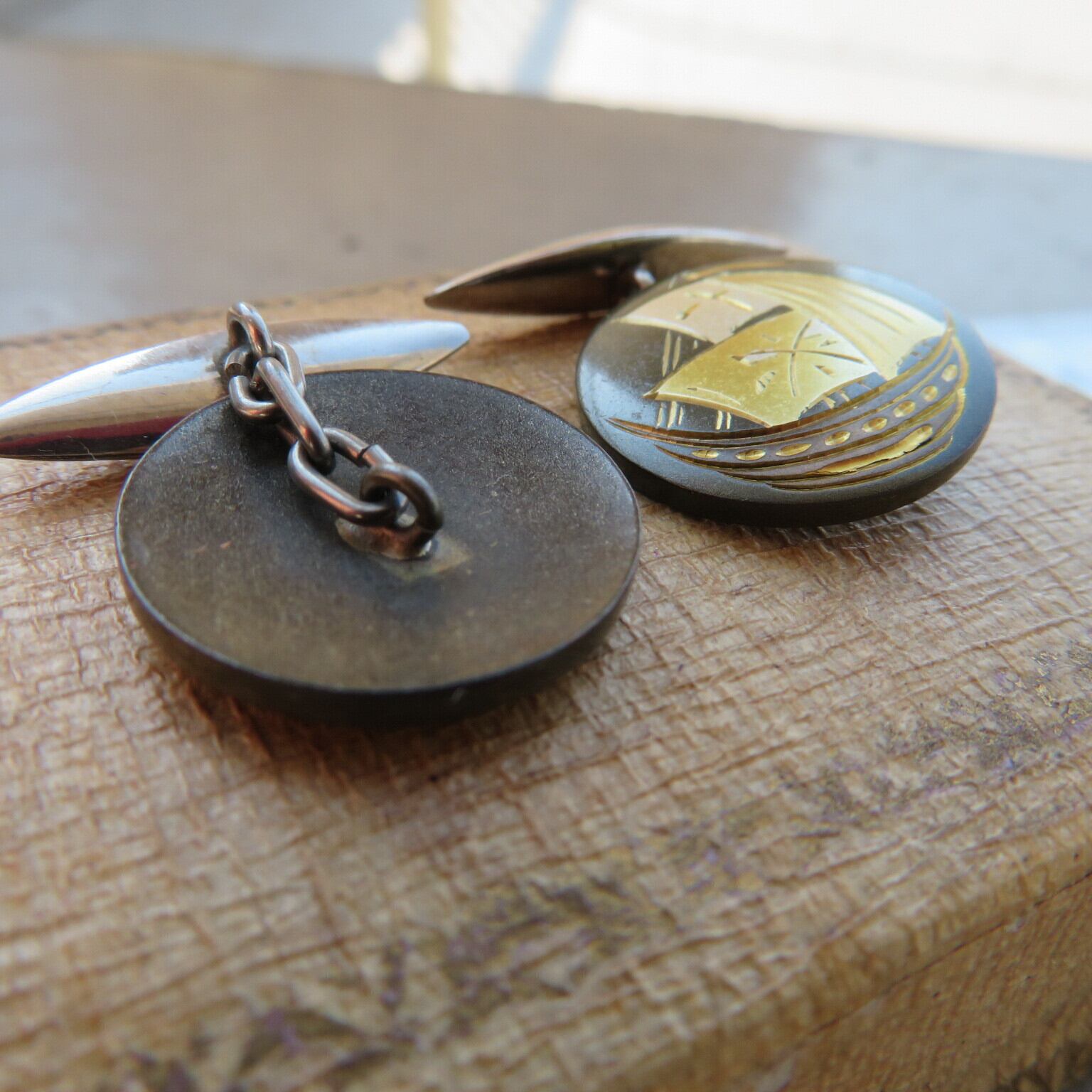 アンティーク　南蛮船のカフスボタン