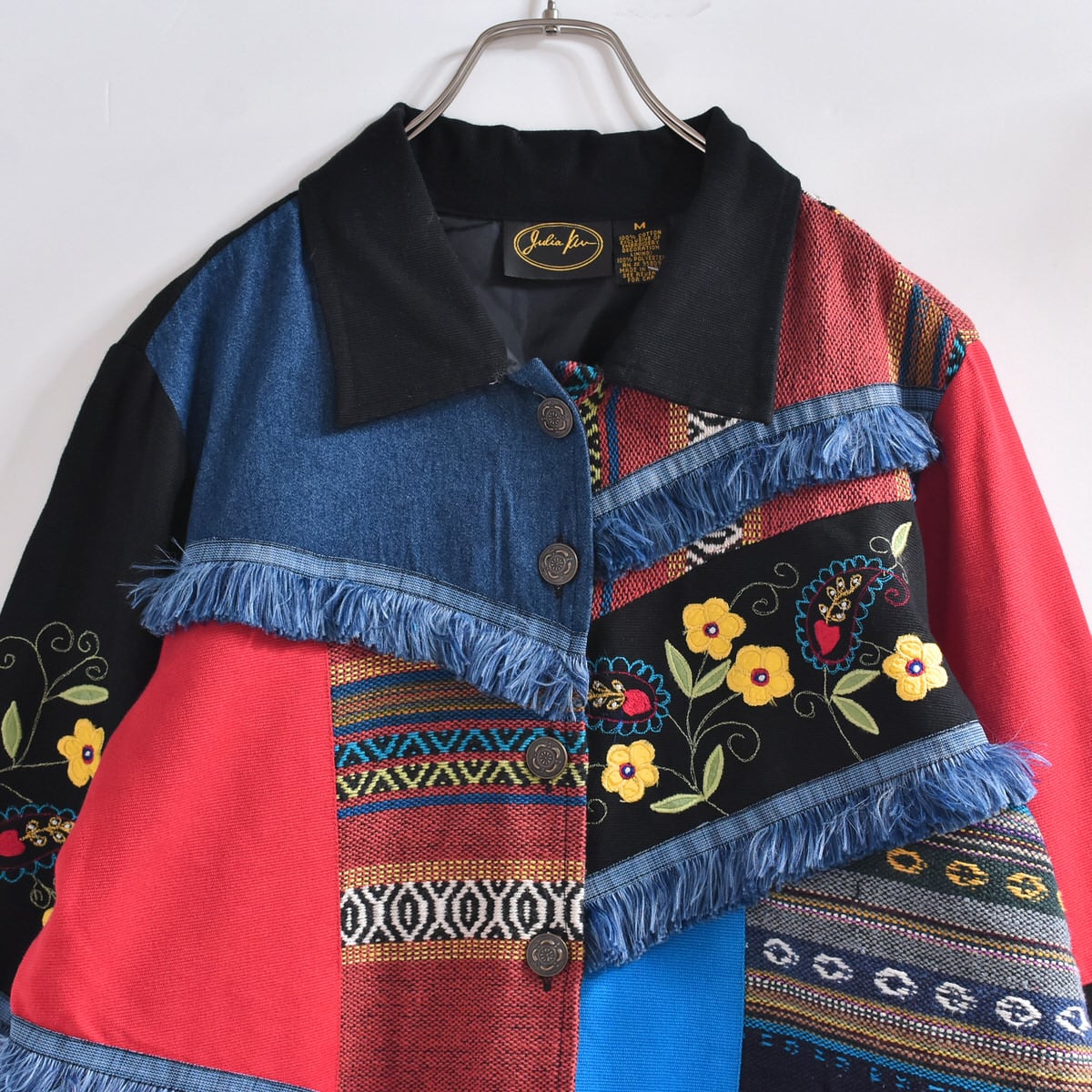 90s Julia Kim パッチワーク 刺繍 ツギハギデザイン ジャケット ヴィンテージ アウター ビンテージ レディースMサイズ