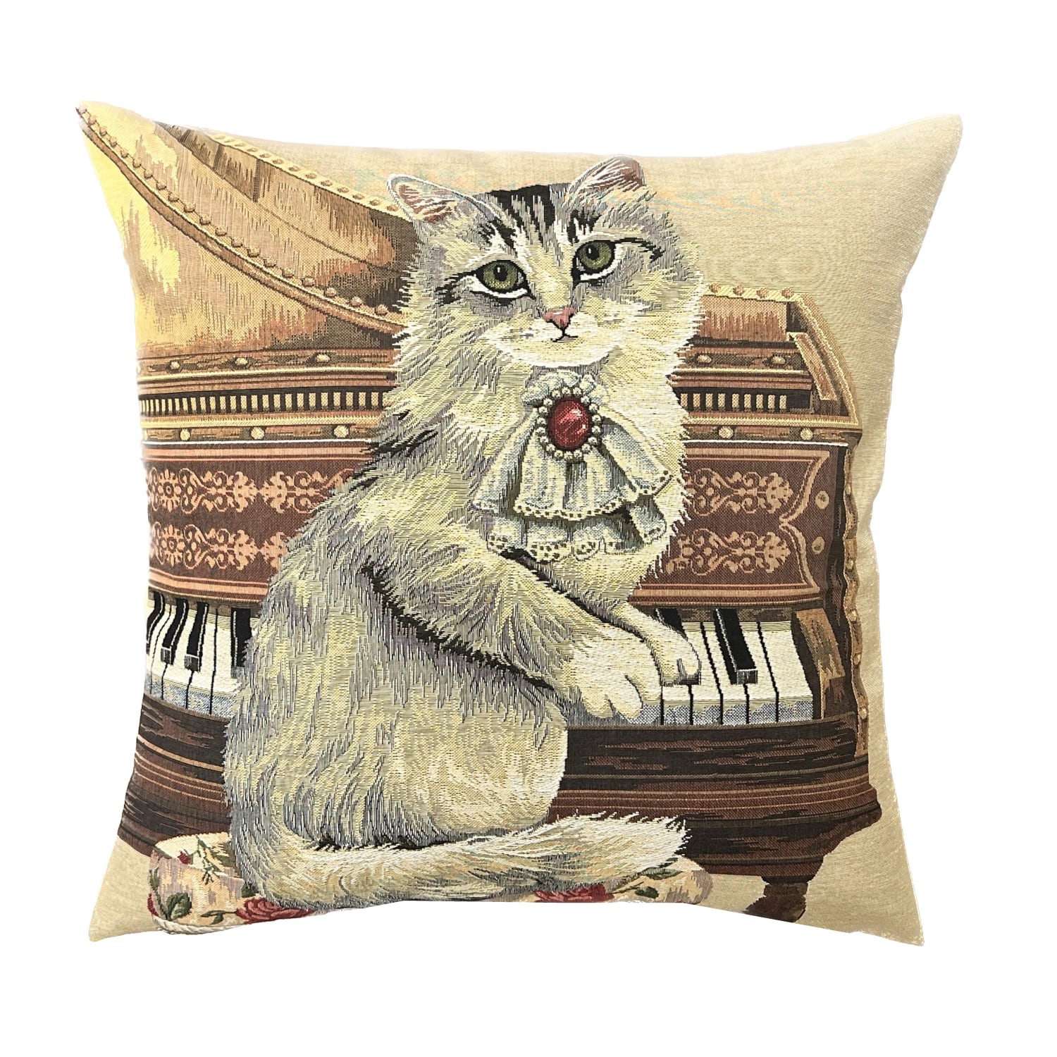 再入荷【クッション・45cm】ピアノと猫