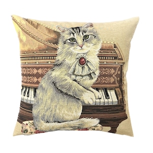 再入荷【クッション・45cm】ピアノと猫